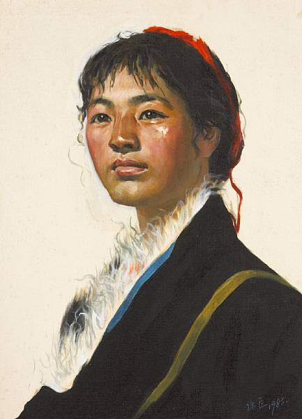 Appraisal: Xu Kuang b Portrait of a Minority Girl Oil on