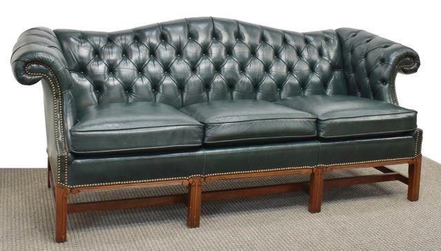 Appraisal: Chippendale style camel back sofa Fairfield th c button-tufted green