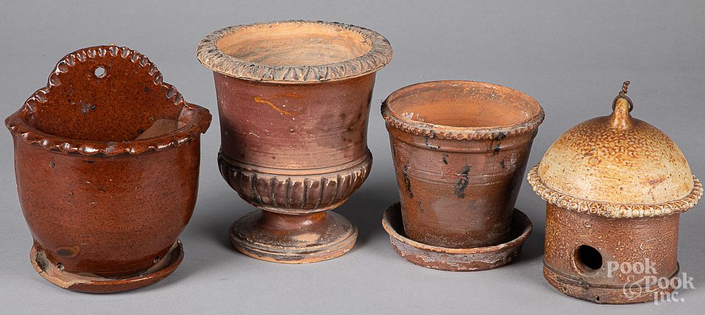 Appraisal: Two redware flowerpots th c etc Two redware flowerpots th