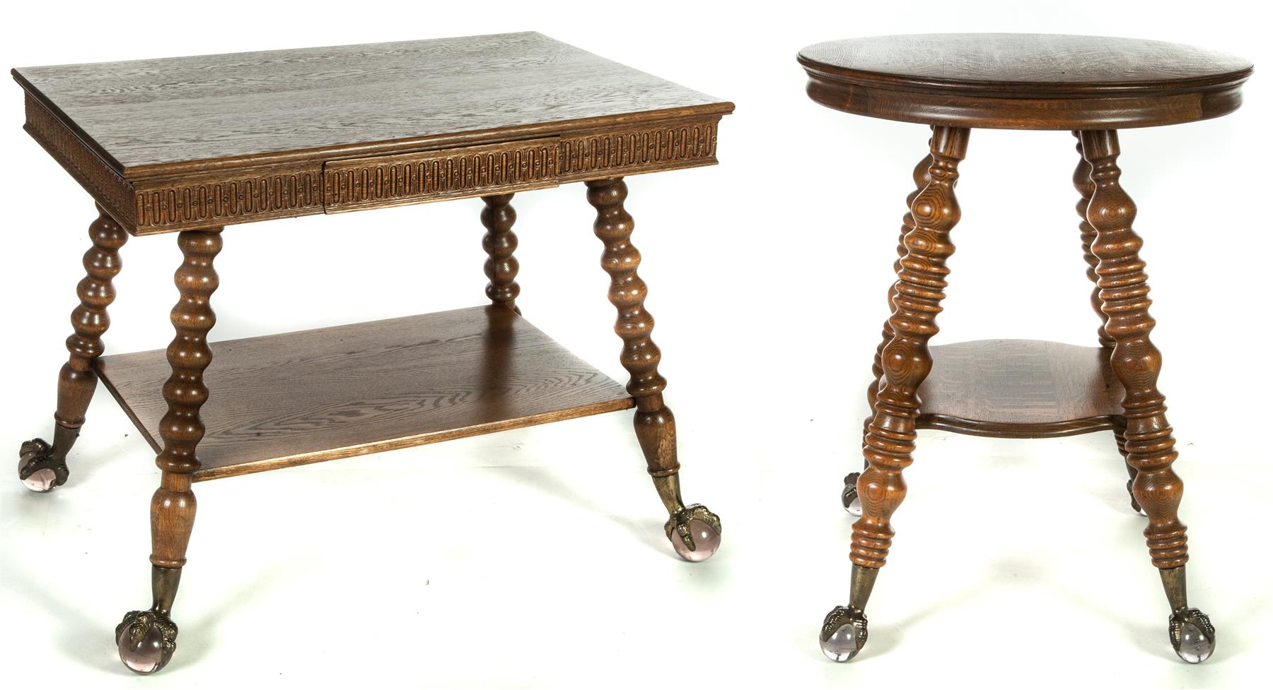 Appraisal: TWO OAK TABLES American st quarter- th century Carved parlor