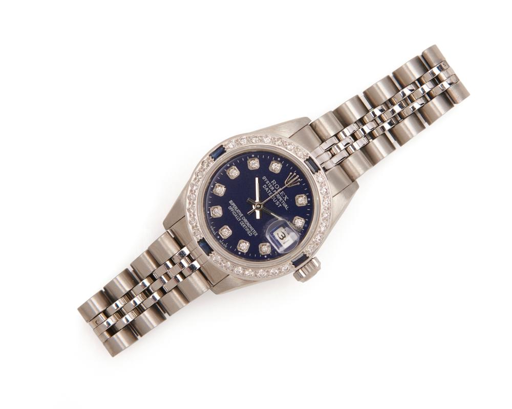 Appraisal: ROLEX Stainless Steel Diamond and Sapphire Oyster Perpetual Datejust Wristwatch