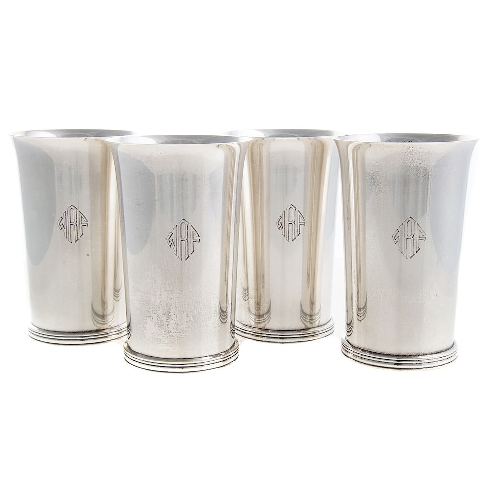 Appraisal: Four S Kirk Son Sterling Cocktail Tumblers model WRF monogram