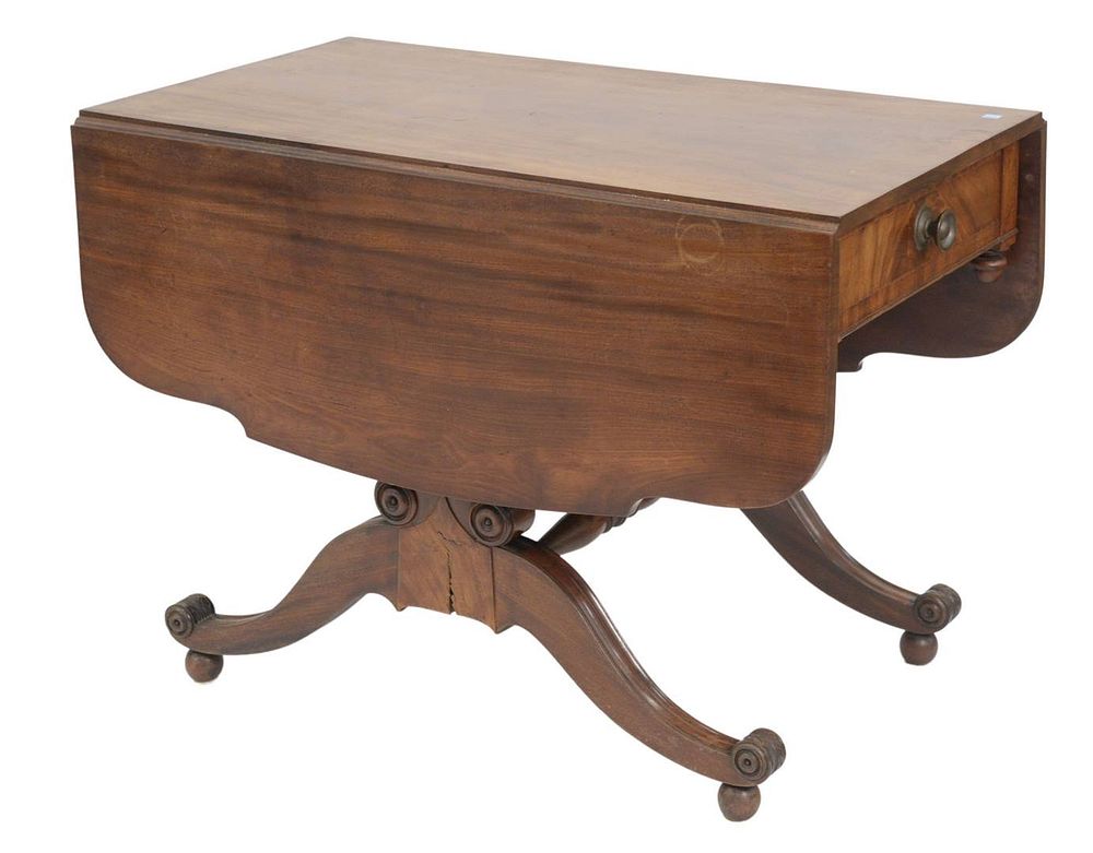 Appraisal: Duncan Phyfe Mahogany Table having shaped drop leaves with drawer