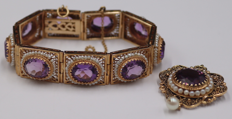 Appraisal: JEWELRY KT GOLD AMETHYST AND PEARL JEWELRY Includes a kt