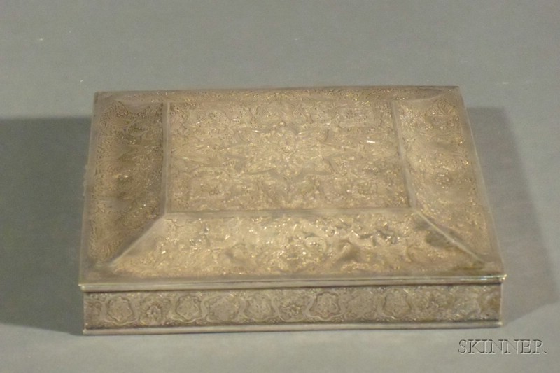 Appraisal: Middle Eastern Silver Box th century square the hinged lid