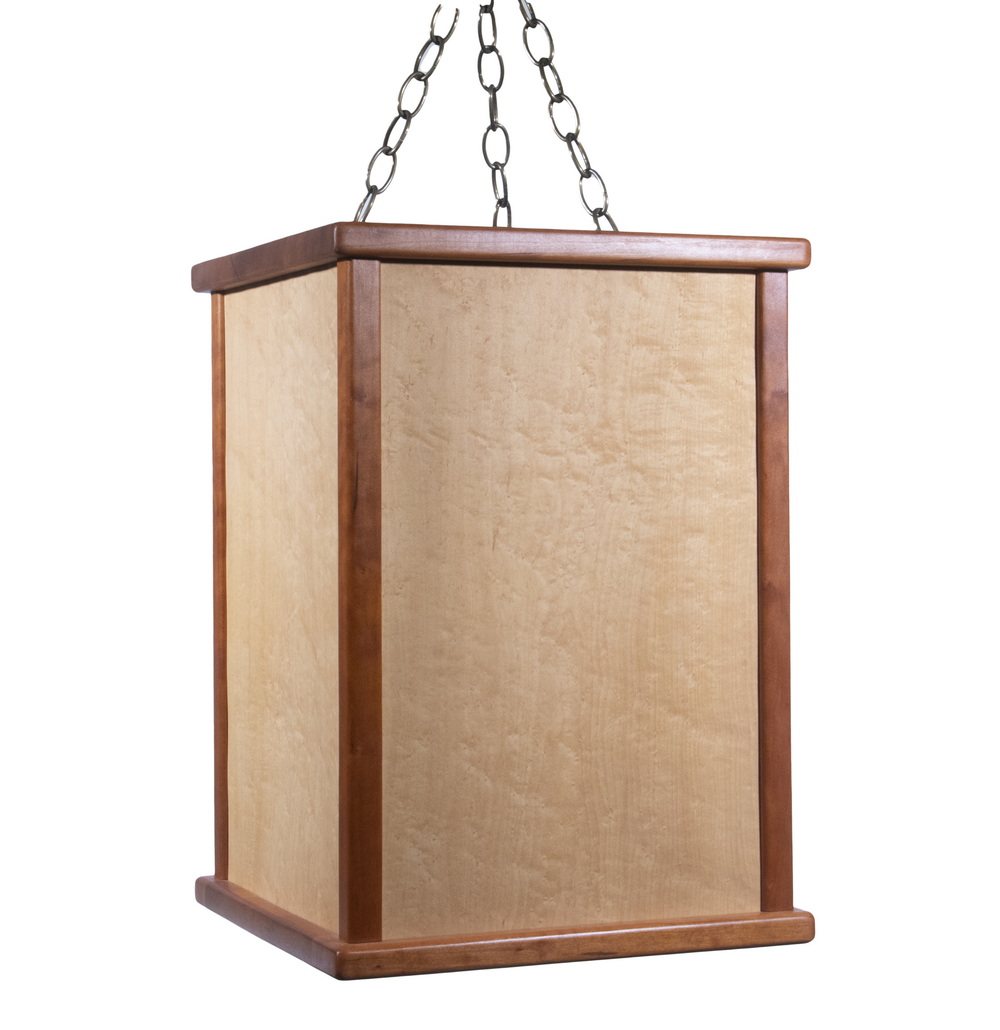 Appraisal: WOODEN HANGING LAMPSHADE BY GEORGE BIERSDORF ' Square Cherry Frame