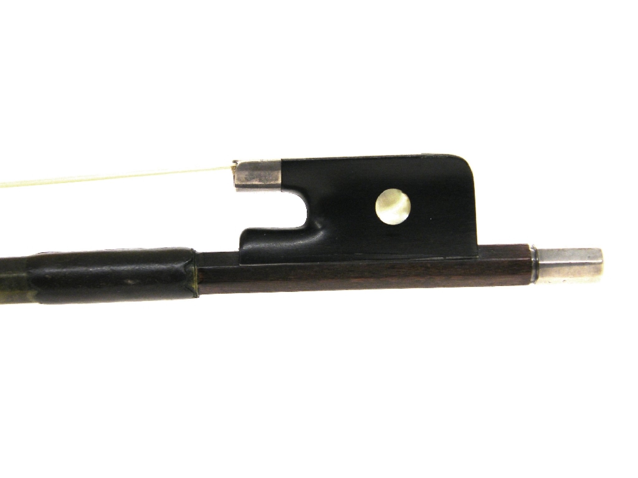 Appraisal: Silver mounted violoncello bow unstamped the stick octagonal the ebony