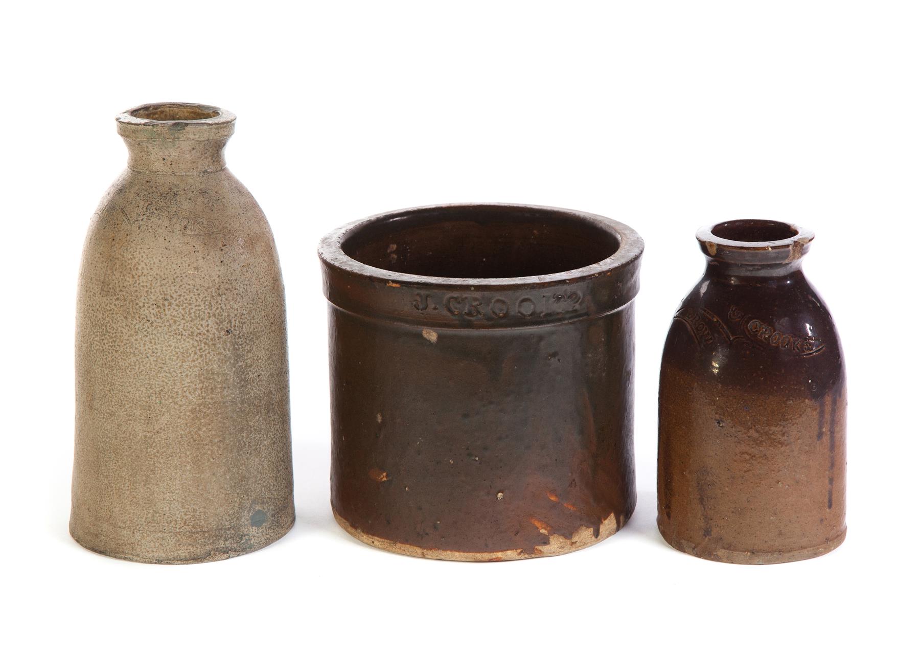 Appraisal: THREE PIECES OF OHIO STONEWARE Two jars one with brown