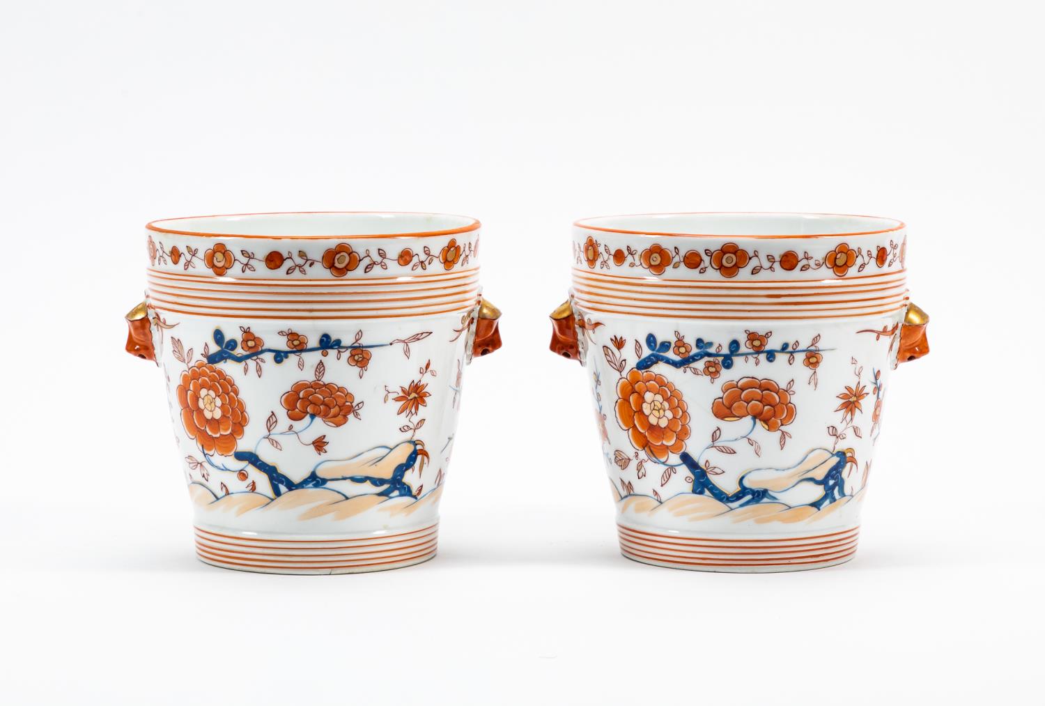 Appraisal: PAIR OF IMARI STYLE PORCELAIN CACHE POTS Pair of Imari