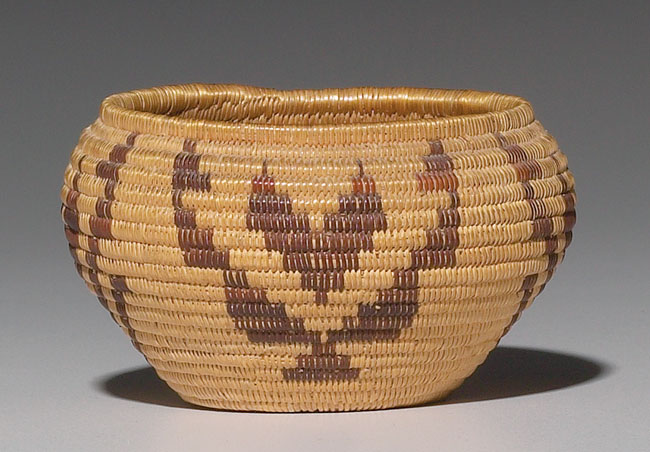 Appraisal: Panamint Shoshoni basket miniature coiled form with a polychrome geometric