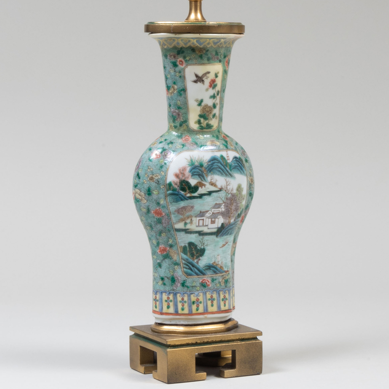 Appraisal: CHINESE FAMILLE VERT PORCELAIN VASE MOUNTED AS A LAMP The