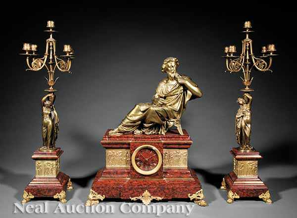 Appraisal: A Fine Napoleon III Griotte Marble and Bronze-Mounted Figural Three-Piece