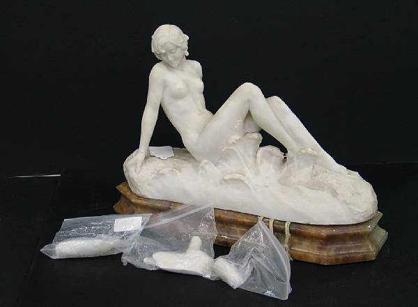 Appraisal: An Italian alabaster figural lamp of a female nude early