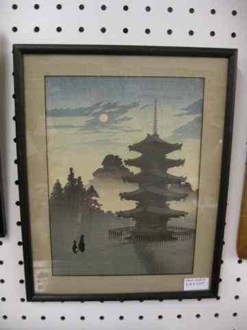 Appraisal: Japanese Woodblock pagoda in the moonlight '' x ''