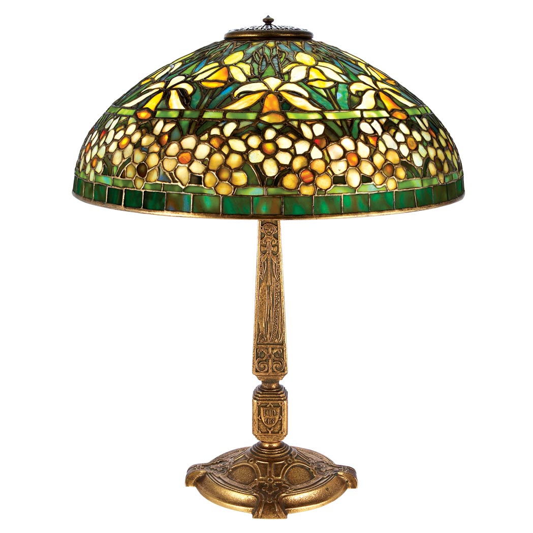 Appraisal: Tiffany Studios Gilt-Bronze and Leaded Favrile Glass Jonquil-Daffodil Lamp First