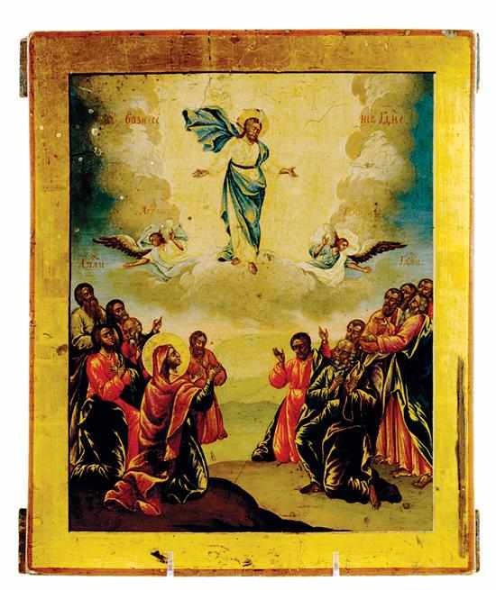 Appraisal: Russian icon th century THE ASCENSION OF CHRIST oil on