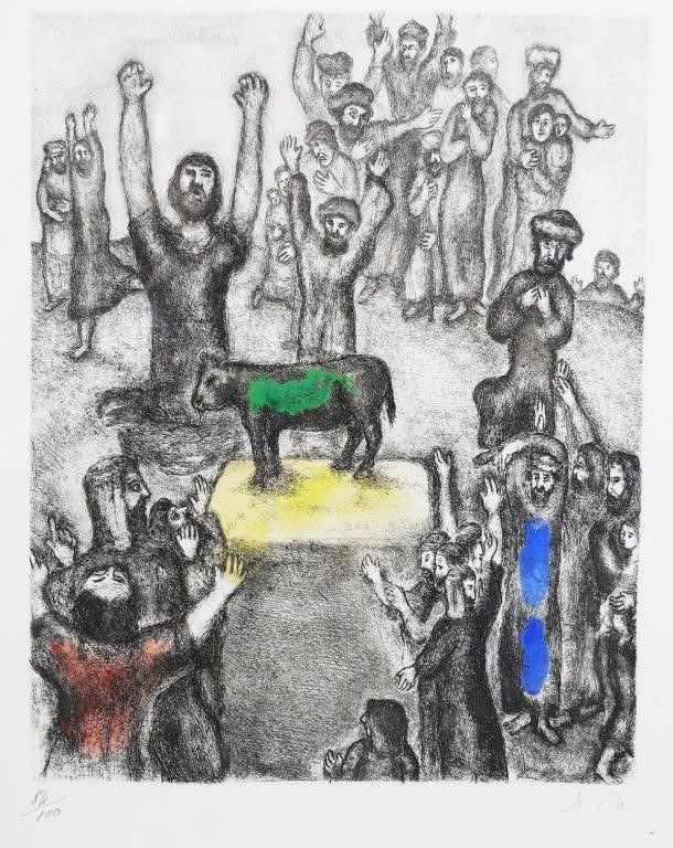 Appraisal: Hand colored etching titled Le Veau D'Or by Marc Chagall