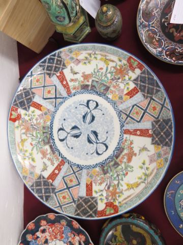 Appraisal: Large Imari Porcelain Charger signed interesting geometrics panels with butterflies