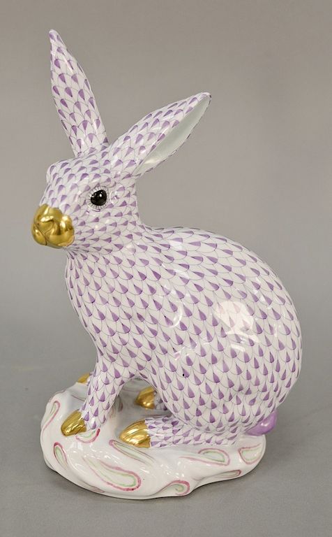 Appraisal: Large Herend rabbit with purple fishnet pattern gold gilt nose