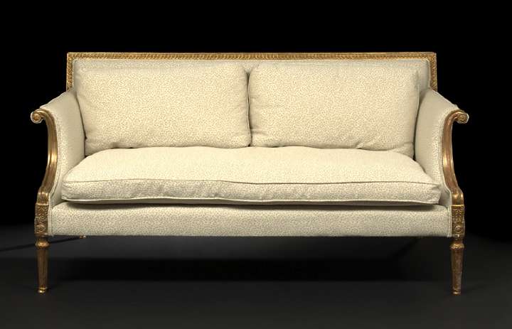 Appraisal: Louis XVI-Style Giltwood Sofa late th century the padded rectangular