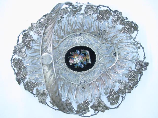 Appraisal: Fine reticulated silver basket with grape and leaf motif marked