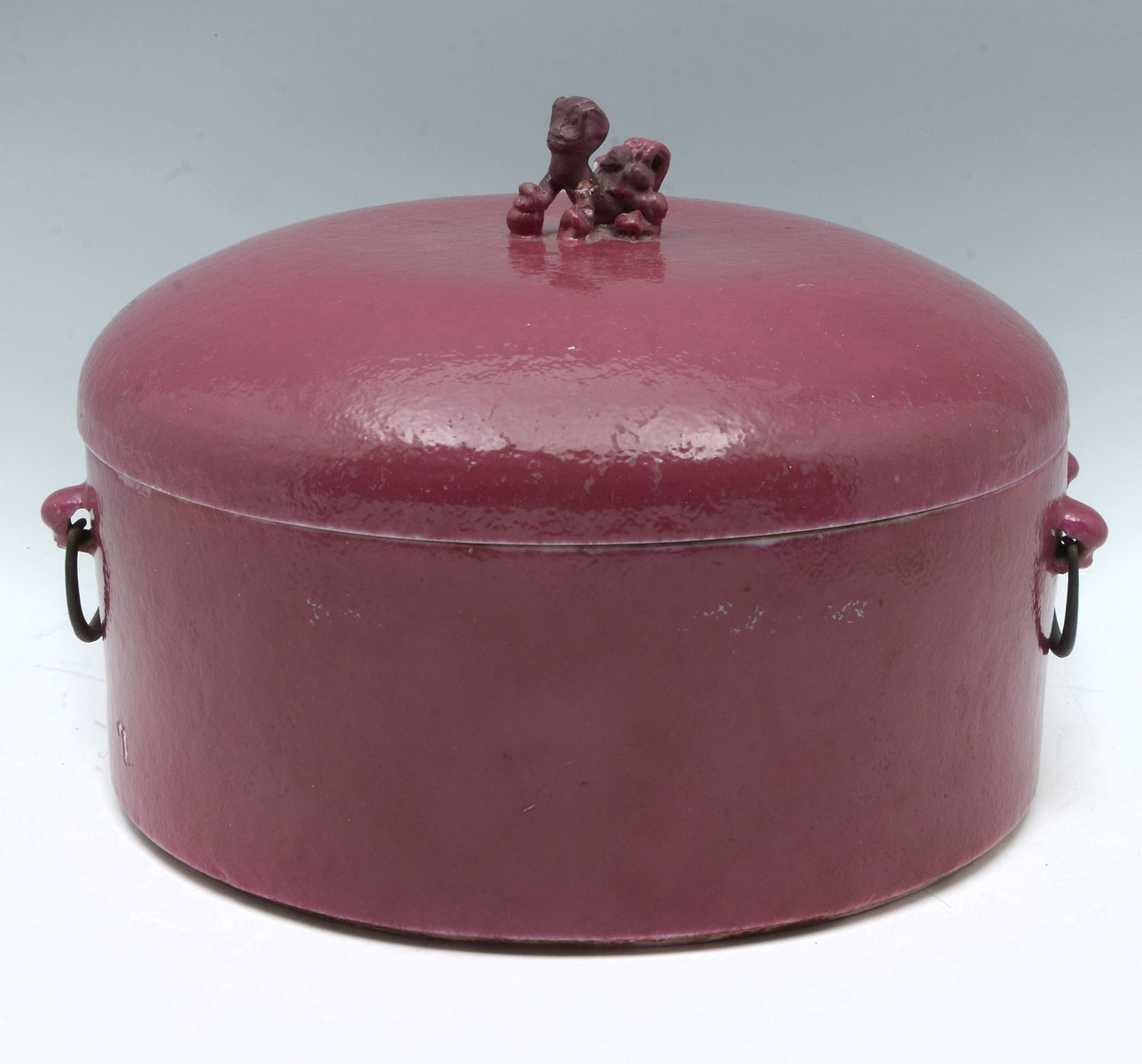 Appraisal: CHINESE MAGENTA GROUND COVERED DISH Large Qing dynasty covered dish