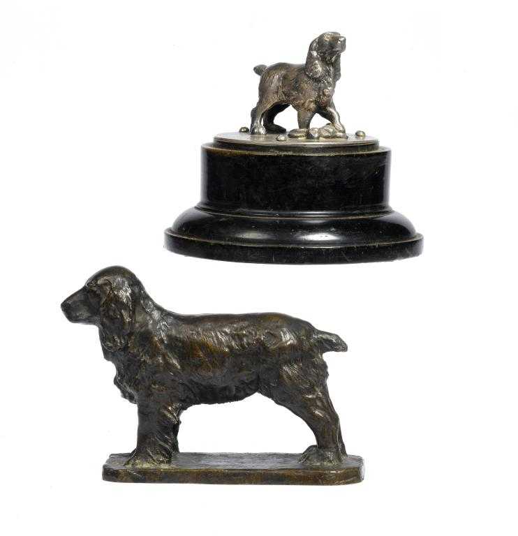 Appraisal: A BRONZE MINIATURE MODEL OF A COCKER SPANIEL AND A