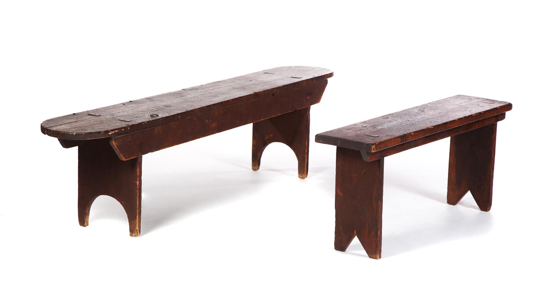 Appraisal: TWO BUCKET BENCHES American late th century pine Single-board tops