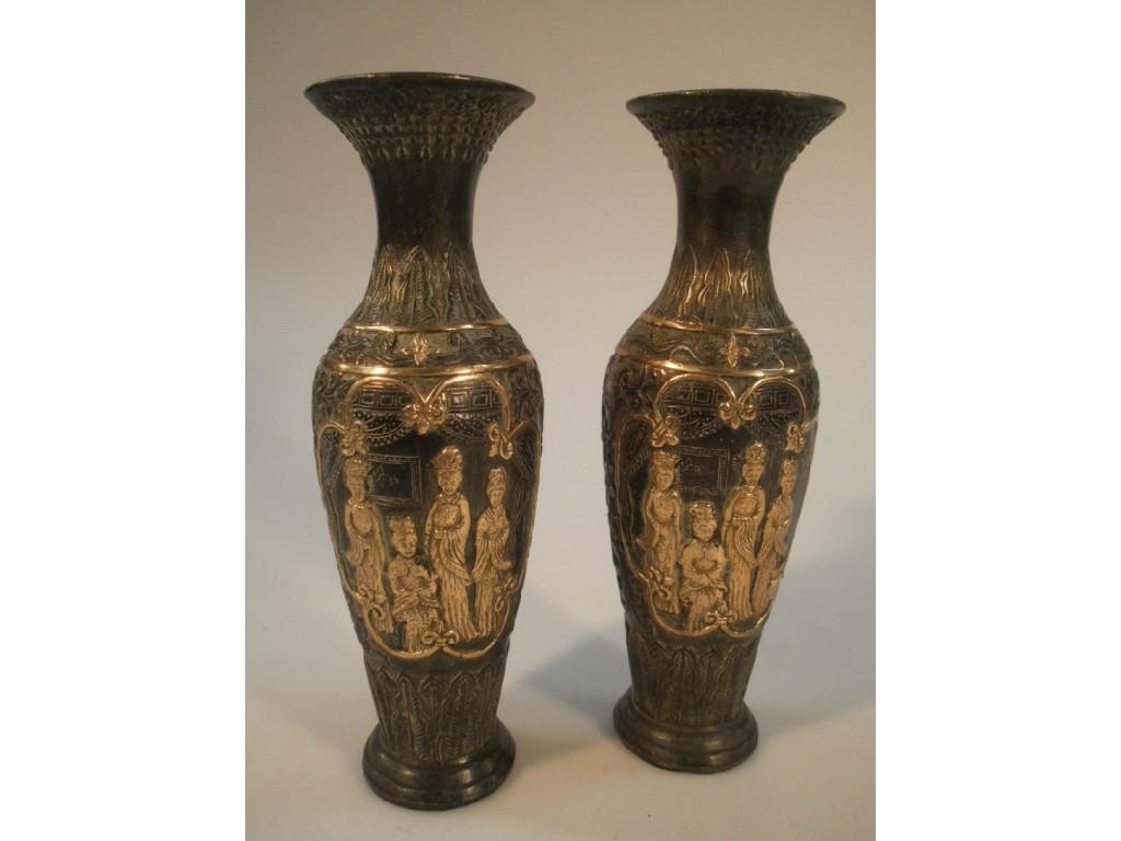 Appraisal: A pair of Chinese cast bronze and gilt baluster vases