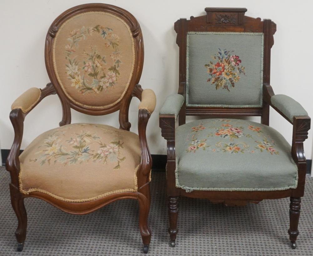 Appraisal: Victorian Rococo Style Walnut and Upholstered Arm Chair and a