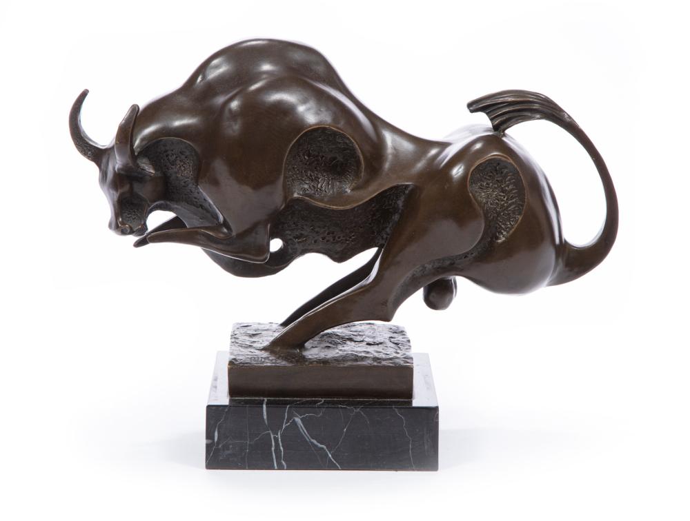 Appraisal: PATINATED BRONZE FIGURE OF BULL Patinated Bronze Figure of Bull