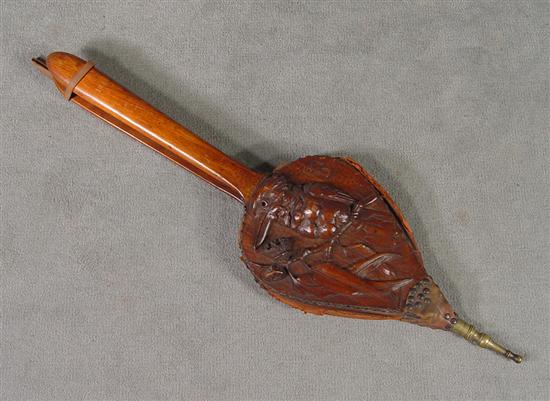 Appraisal: Carved Wooden Bellows Bird on stem with seed pods Carved