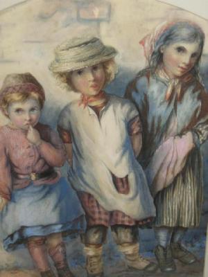 Appraisal: W HUNT Portrait of Three Children signed x stained frame