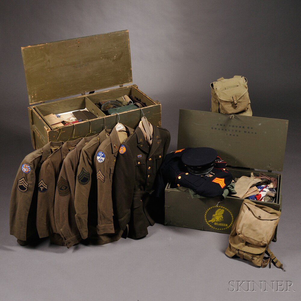 Appraisal: Large WWII Group c - an identified officers footlocker with