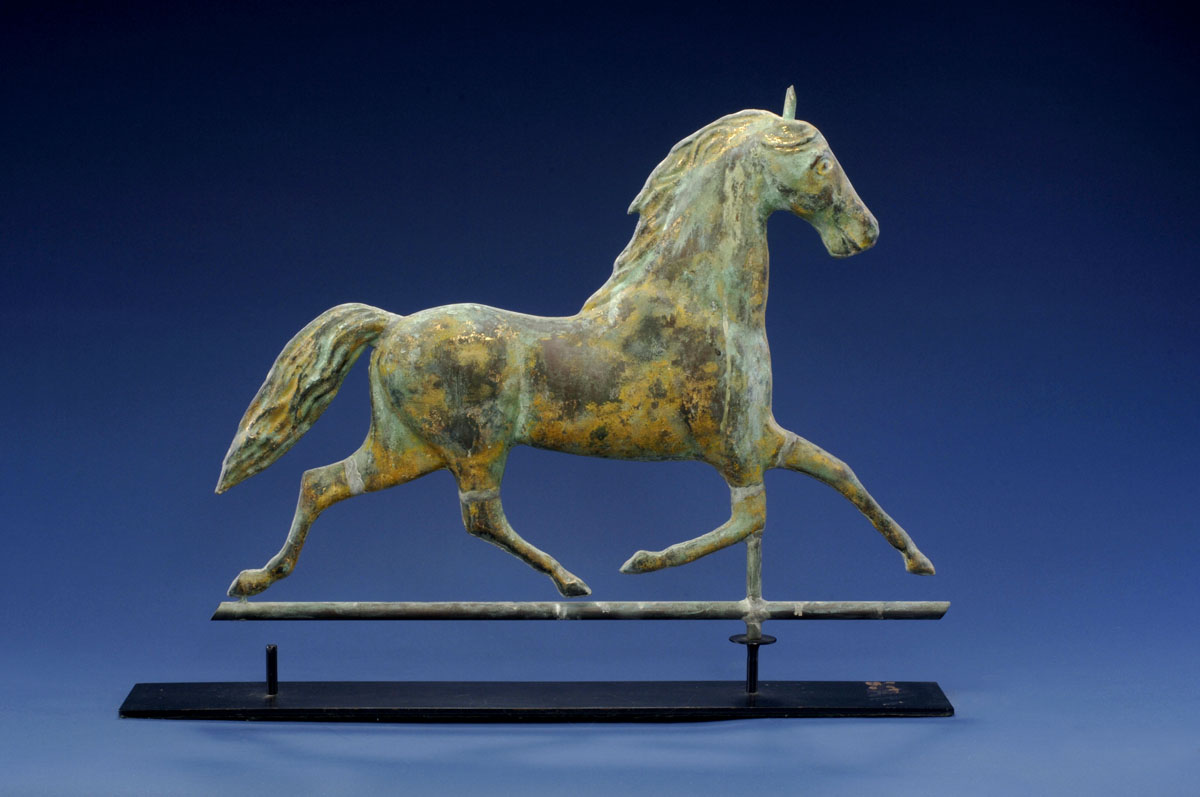 Appraisal: HORSE WEATHERVANE Full-bodied copper with remnants of gold leaf The