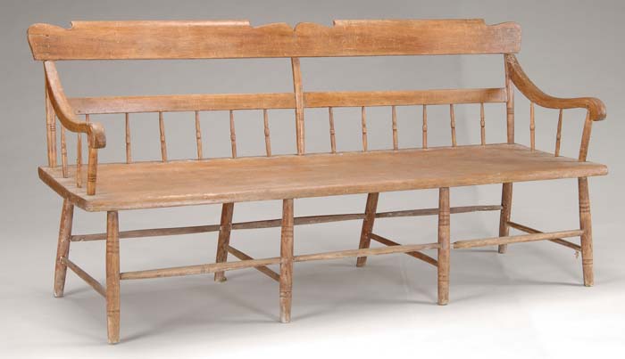 Appraisal: EARLY PENNSYLVANIA PLANK SEAT WINDSOR BENCH Deep plank seat supported