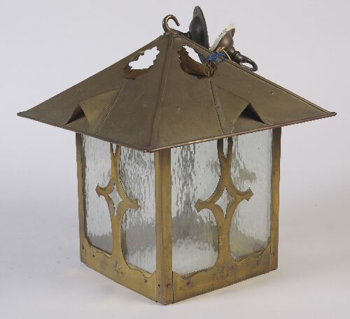 Appraisal: A pair of Arts and Crafts style brass hall lanterns