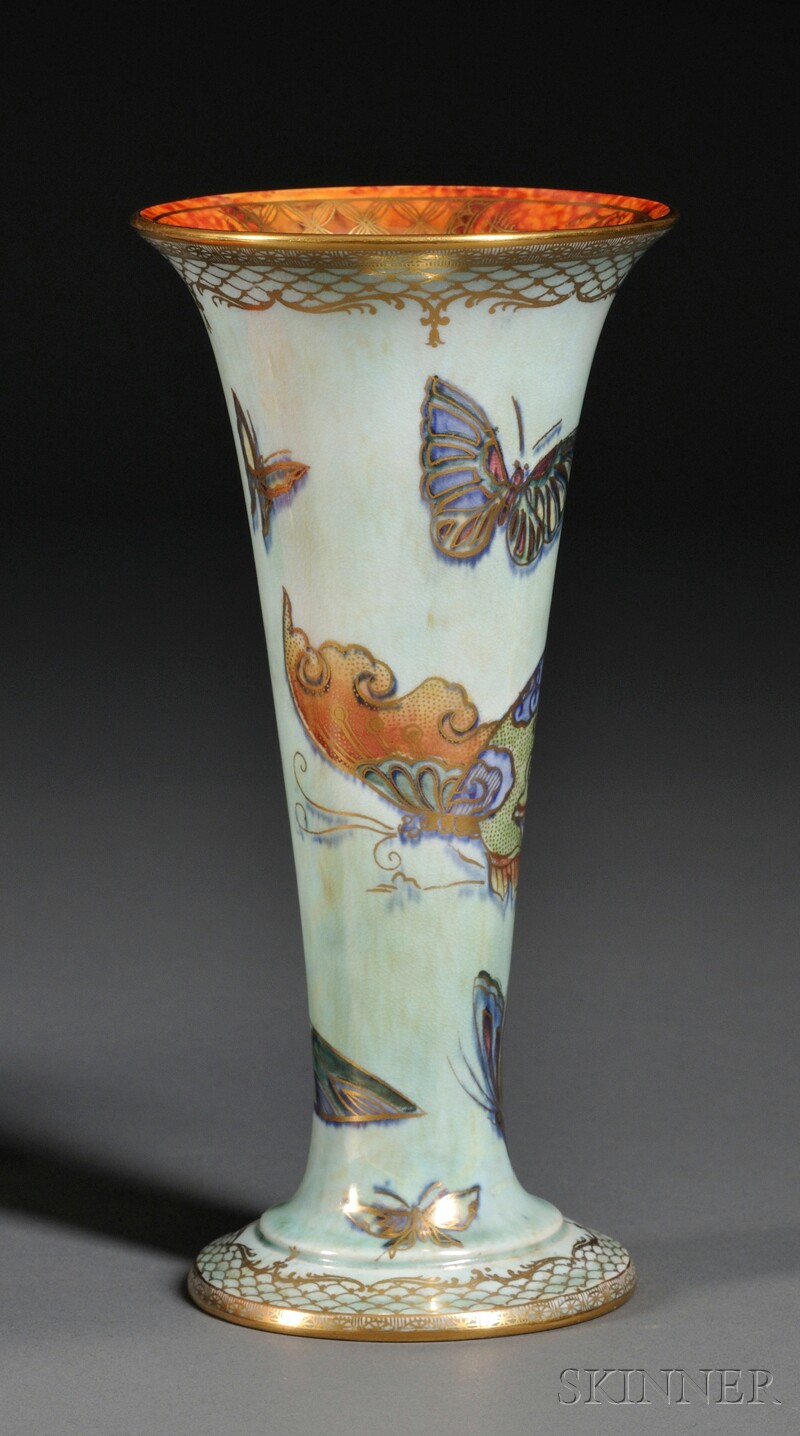 Appraisal: Wedgwood Butterfly Lustre Trumpet Vase England c Z with gilded