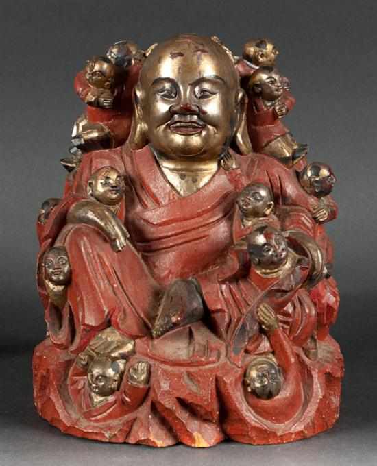 Appraisal: Japanese carved gilt and polychrome wood figure of Hotai with