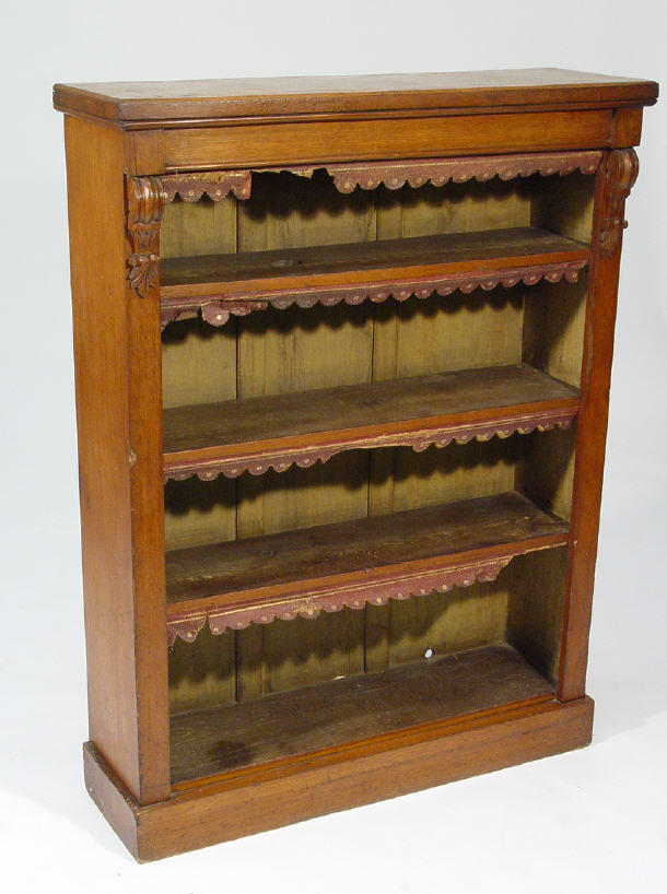 Appraisal: Victorian oak open bookcase fitted three adjustable shelves and carved