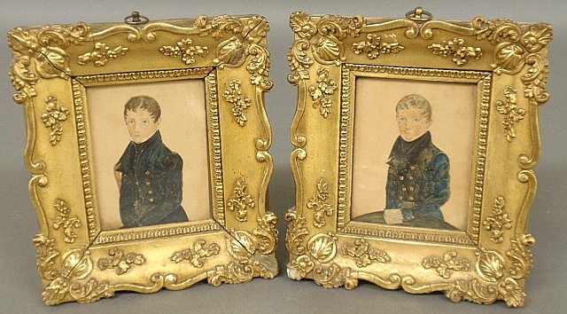 Appraisal: - Two miniature watercolor portraits of young boys c both