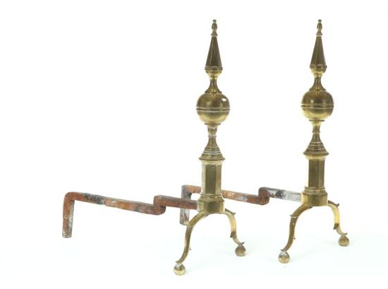 Appraisal: PAIR OF BRASS ANDIRONS American late th-early th century Steeple