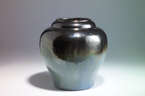 Appraisal: FULPER Large baluster vase of hammered texture covered in a