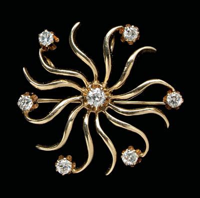 Appraisal: Swirl sun ray diamond brooch pendant seven round full-cut diamonds