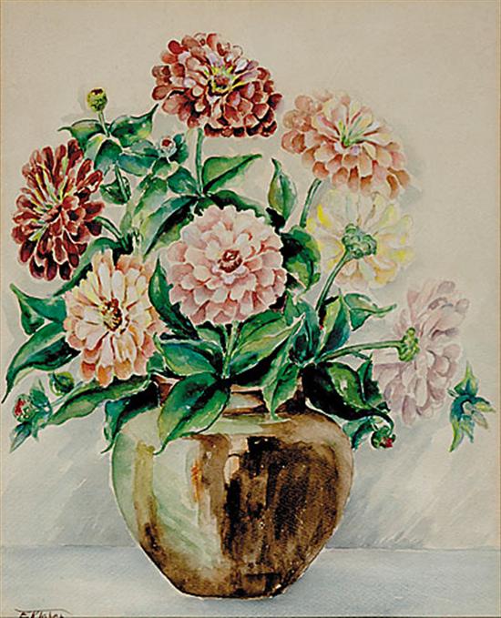 Appraisal: E Klaber American th century FLORAL STILL LIFEwatercolor framed signed