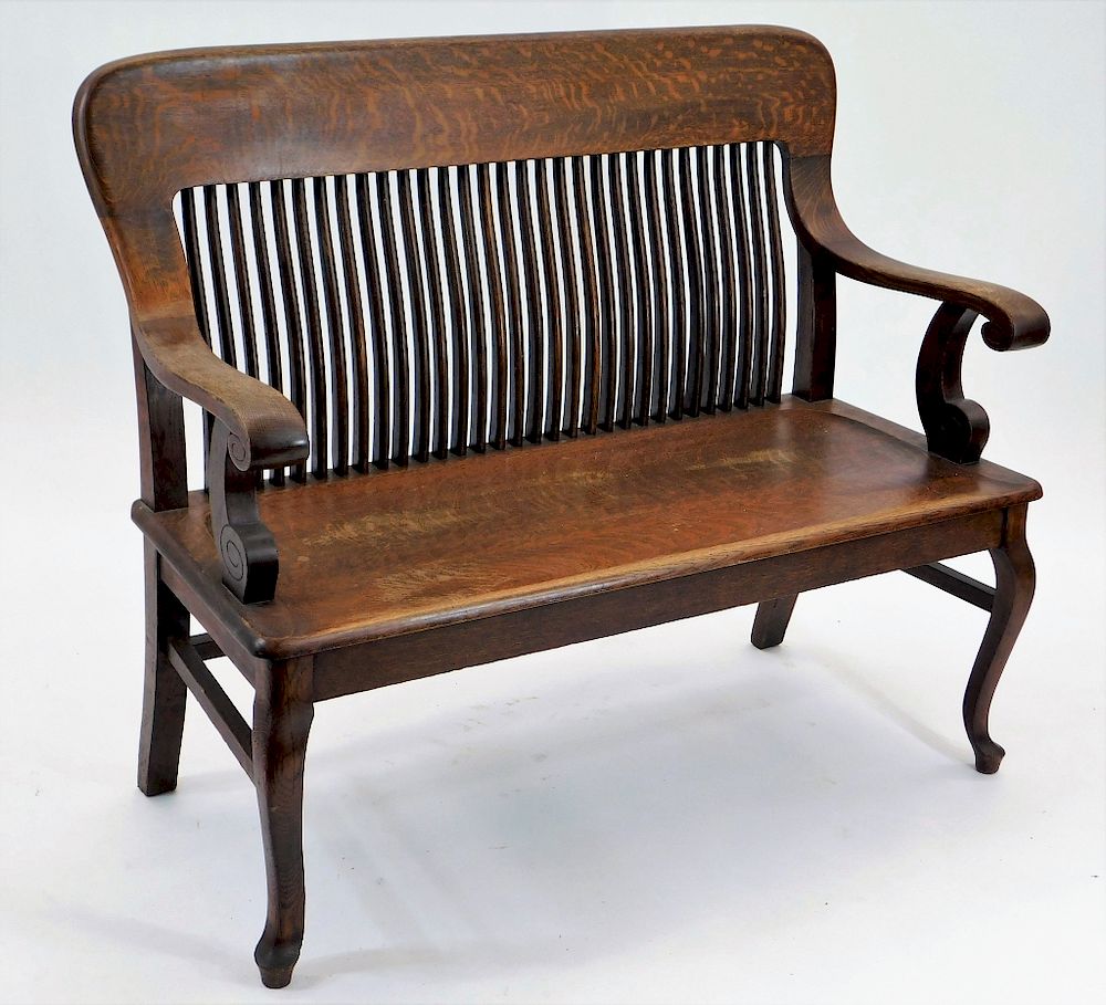 Appraisal: C American Quarter Sawn Oak Hall Bench United States Circa