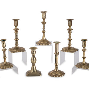 Appraisal: Seven English Brass Candlesticks th and th Century Height of