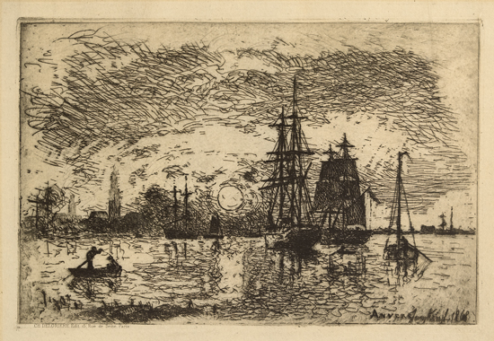 Appraisal: JOHAN BARTHOLD JONGKIND Soleil Couchant Port d'Anvers Etching X mm