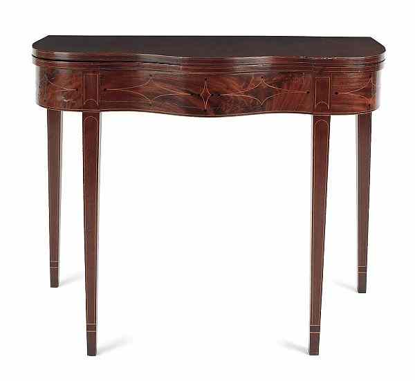 Appraisal: Pennsylvania or Maryland Hepplewhite mahogany card table ca the serpentine