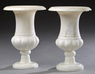 Appraisal: Pair of French Carved Alabaster Campana Form Urn L Pair